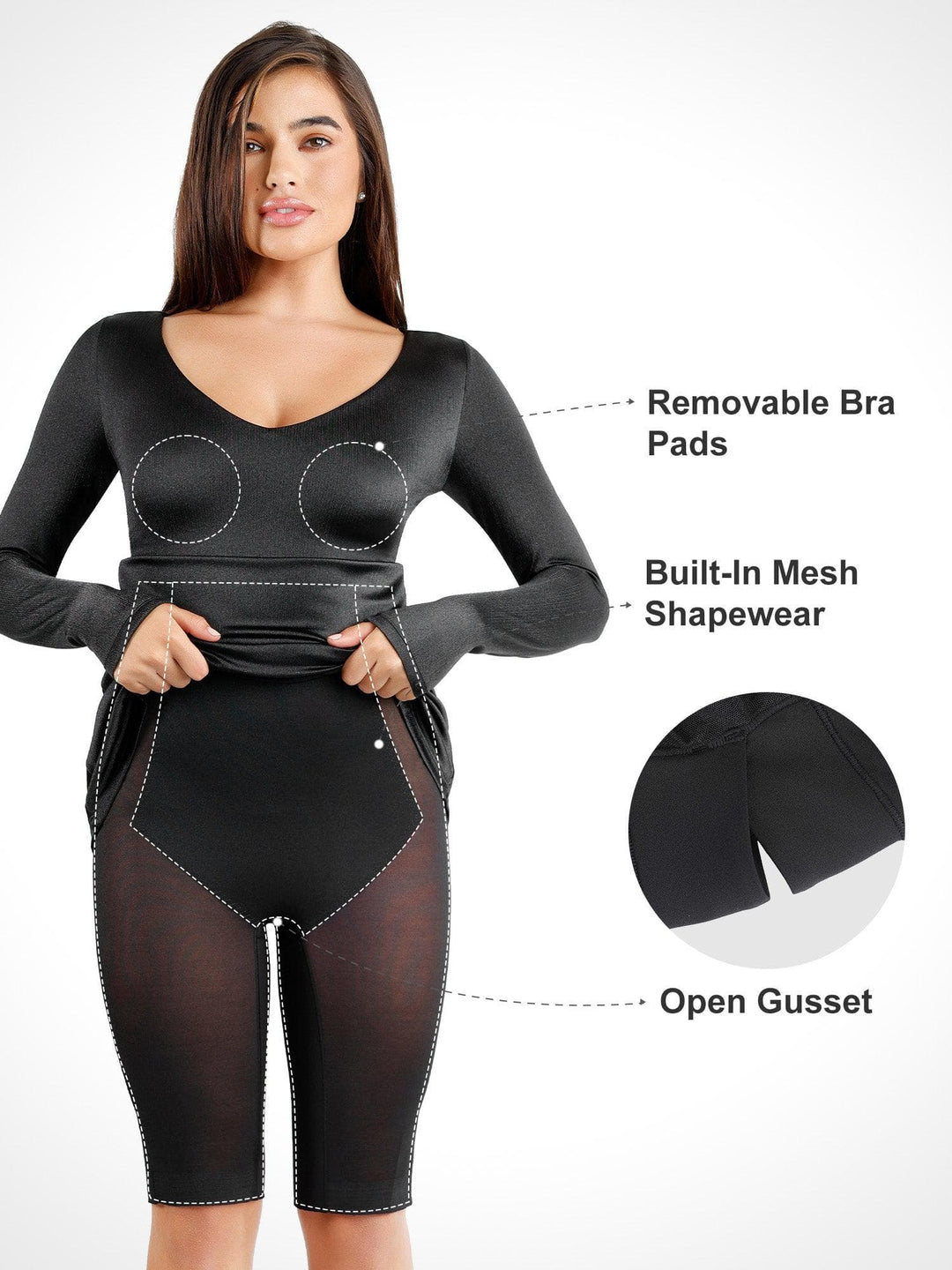 Shapewear Shine Long Sleeve Cut-Out Hourglass Maxi Dress - Modefluss