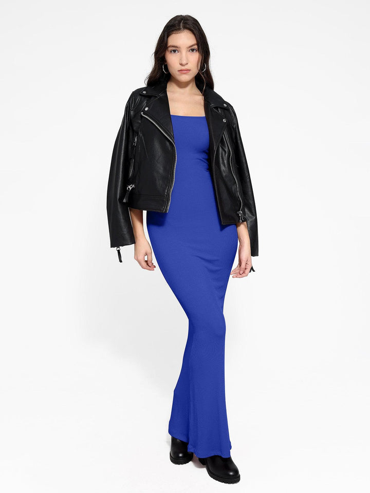 Shapewear Square Neck Long Sleeve Slimming Modal Maxi Dress - Modefluss