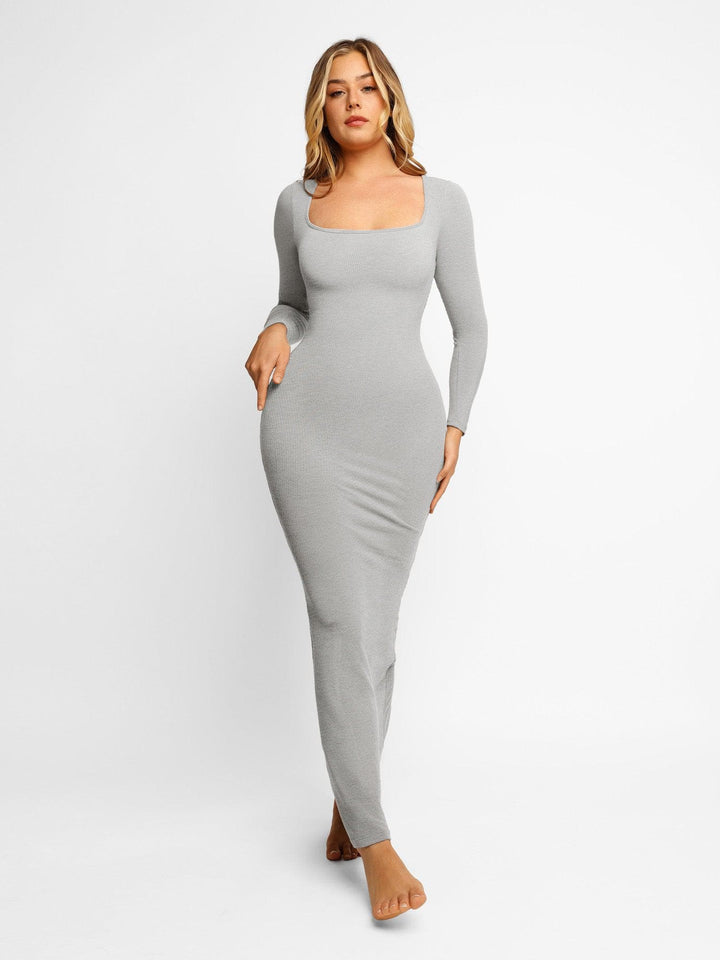 Shapewear Square Neck Long Sleeve Slimming Modal Maxi Dress - Modefluss