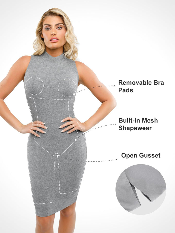 Shapewear Modal Cutaway Mock Neck Slimming Maxi Dress - Modefluss