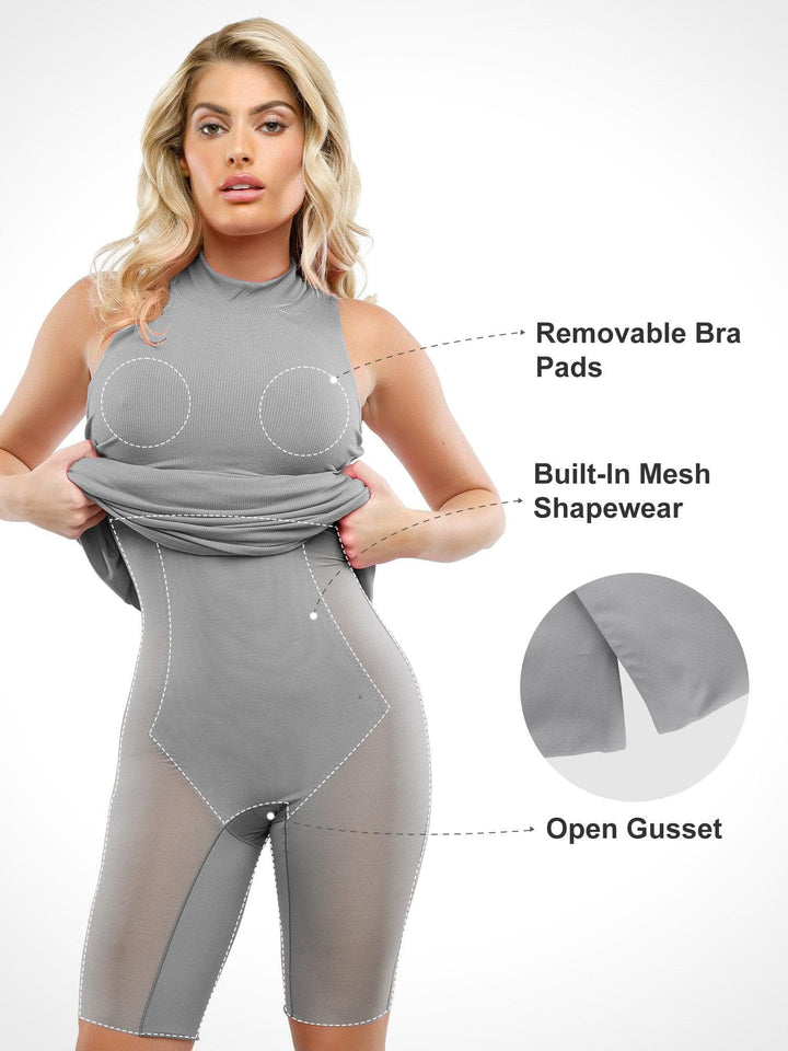 Shapewear Modal Cutaway Mock Neck Slimming Maxi Dress - Modefluss