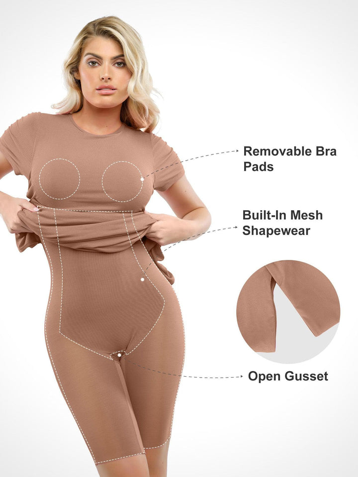 Shapewear Modal Short Sleeve Mock Neck Slimming Maxi Dress - Modefluss