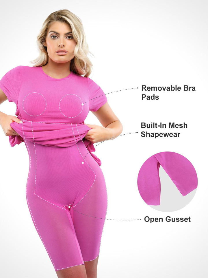 Shapewear Modal Short Sleeve Mock Neck Slimming Maxi Dress - Modefluss