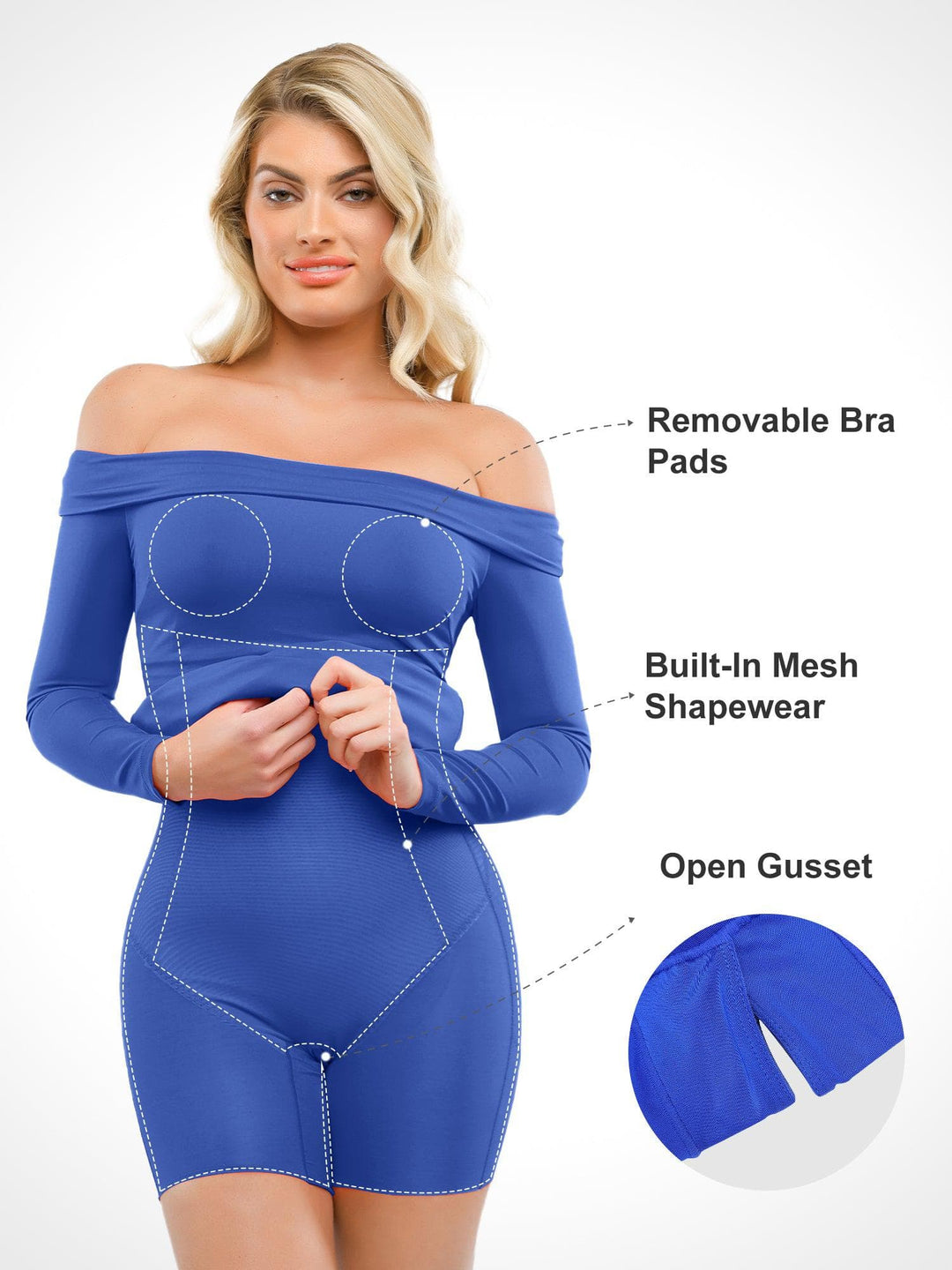 Shapewear Long Sleeve Off-the-Shoulder Bodycon Mini Dress - Modefluss
