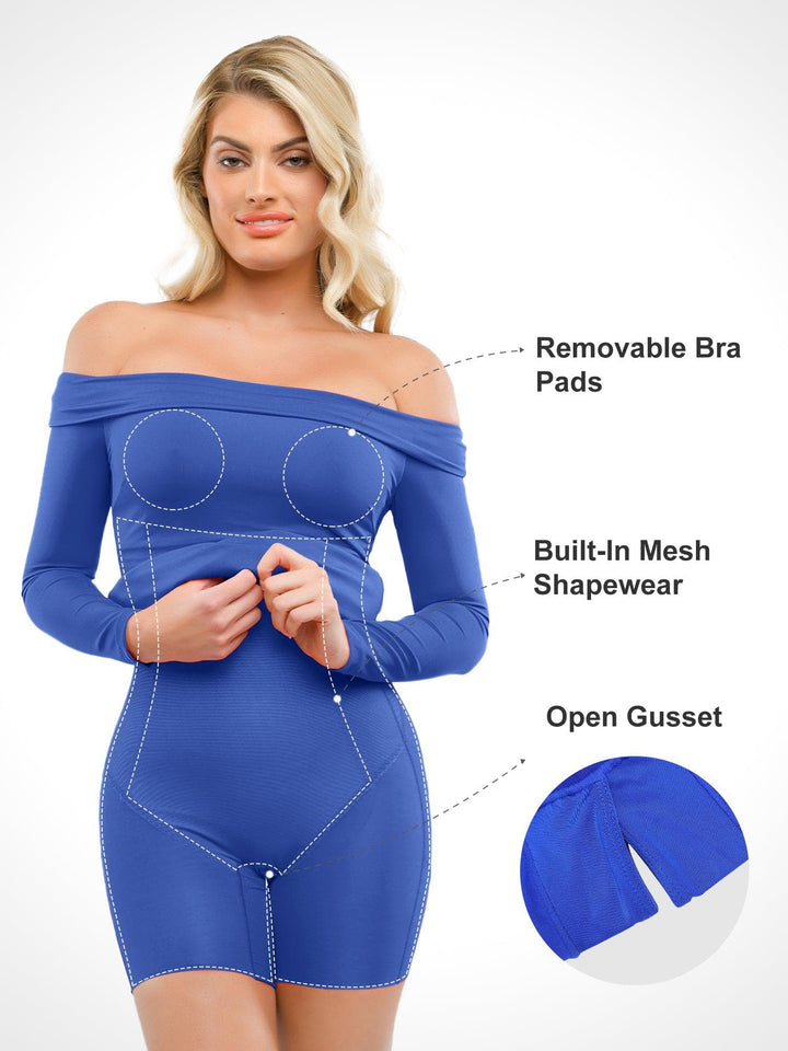 Shapewear Long Sleeve Off-the-Shoulder Bodycon Mini Dress - Modefluss