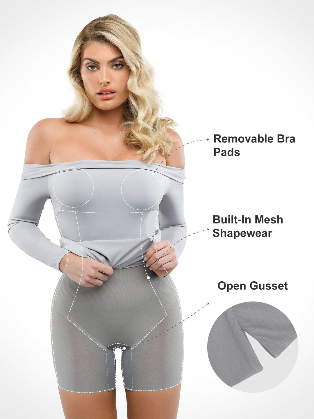 Shapewear Long Sleeve Off-the-Shoulder Bodycon Mini Dress - Modefluss