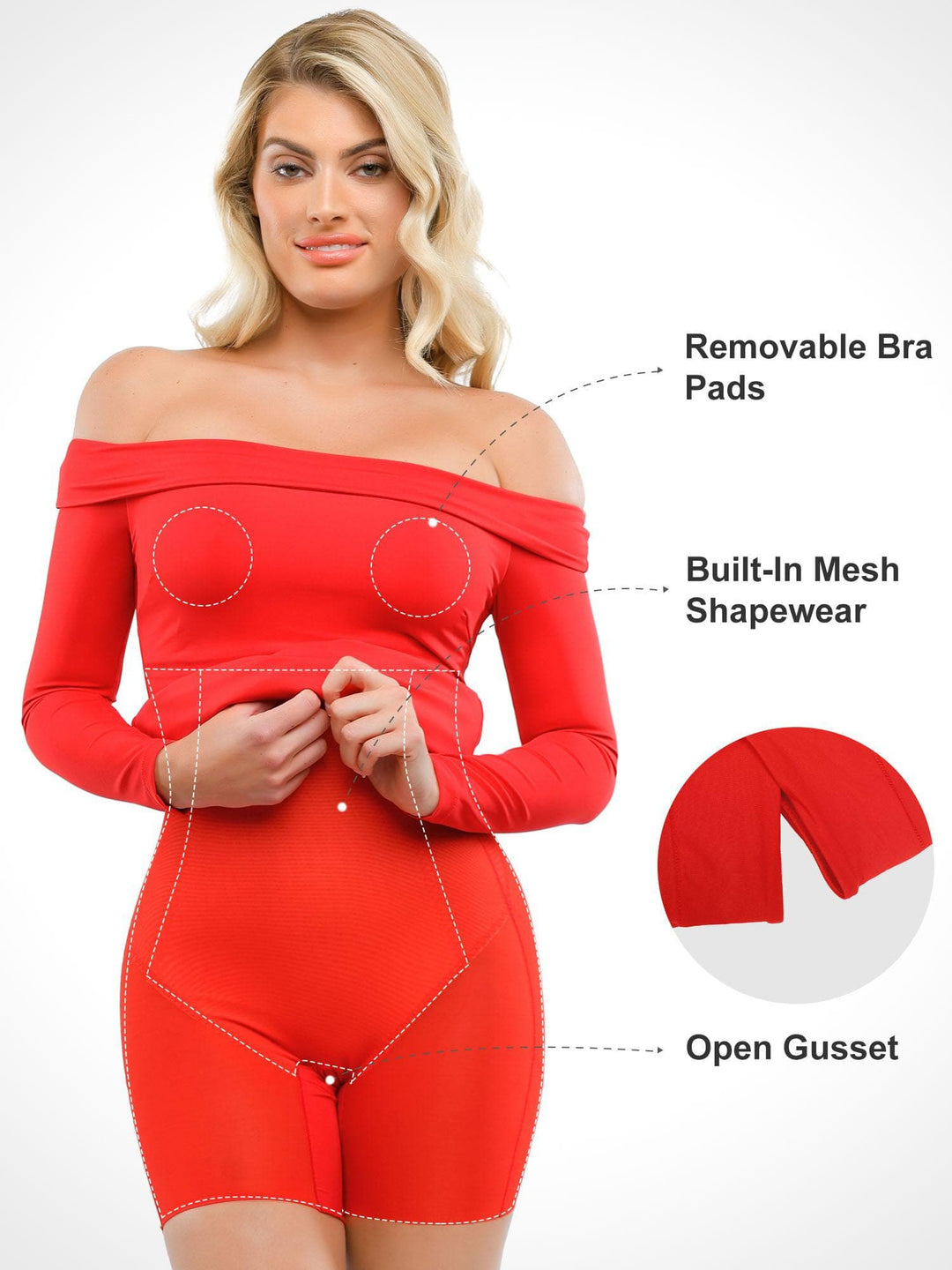 Shapewear Long Sleeve Off-the-Shoulder Bodycon Mini Dress - Modefluss
