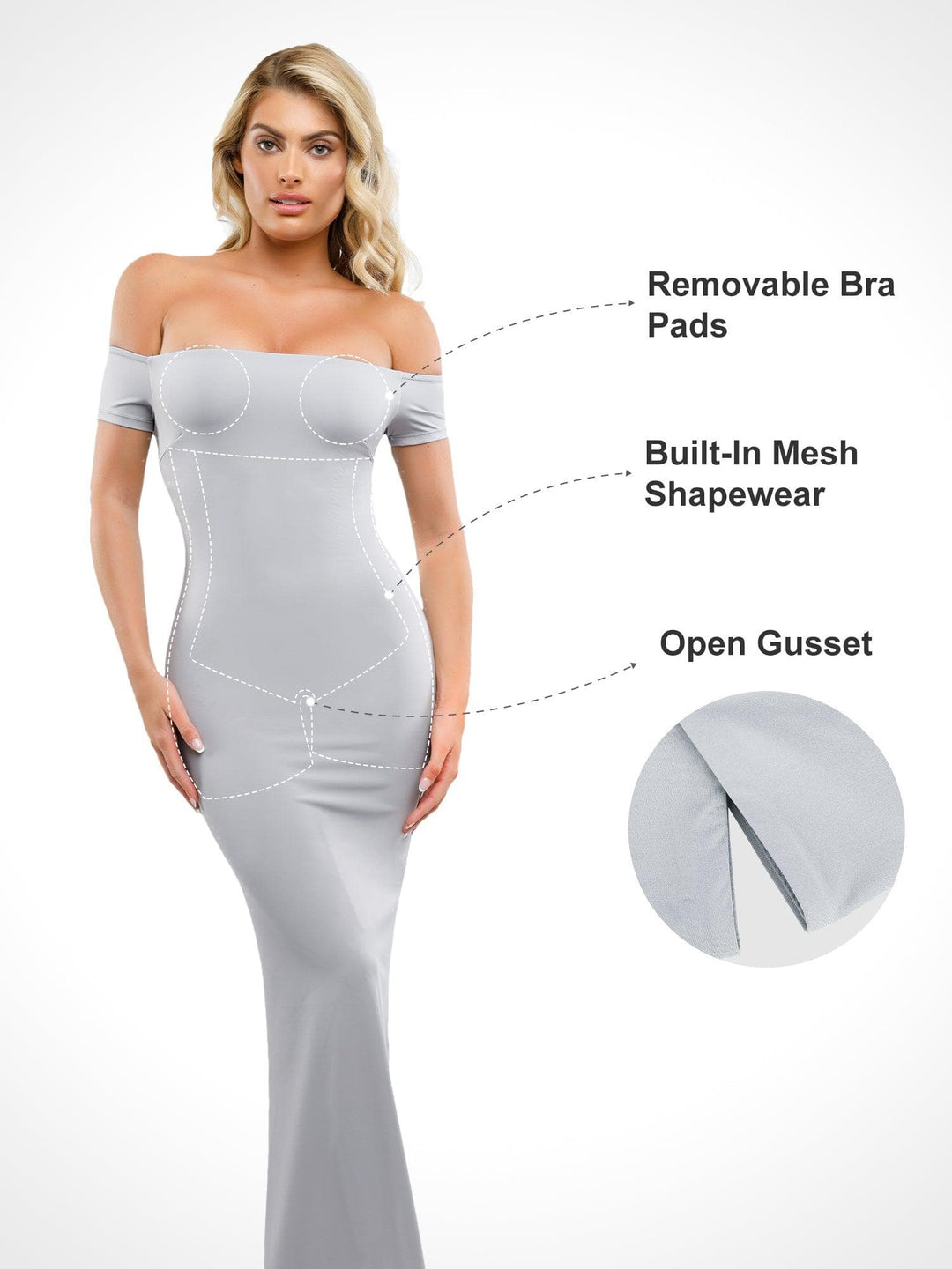 Shapewear Off-Shoulder Tummy Control Smoothing Maxi Dress - Modefluss