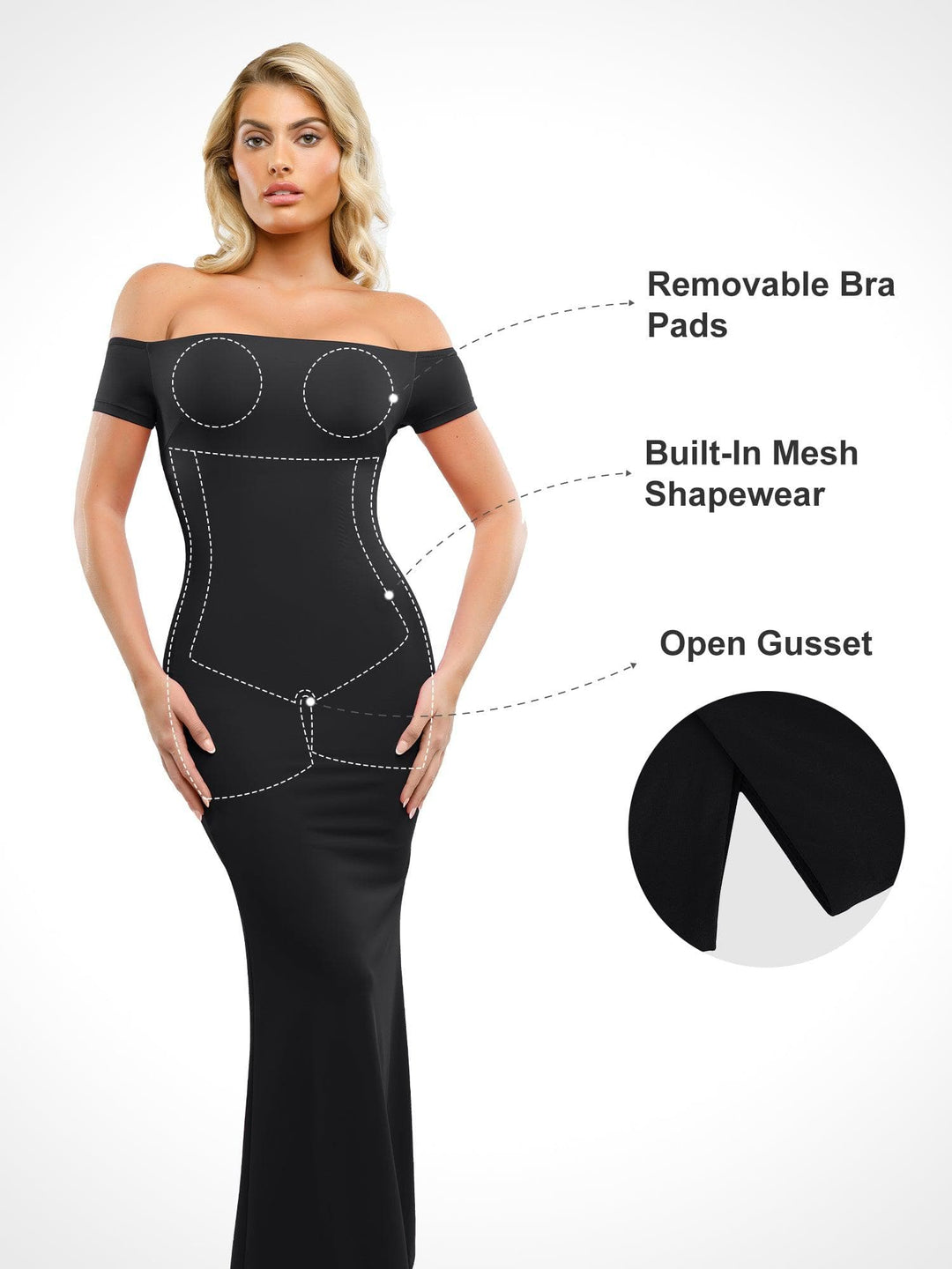 Shapewear Off-Shoulder Tummy Control Smoothing Maxi Dress - Modefluss