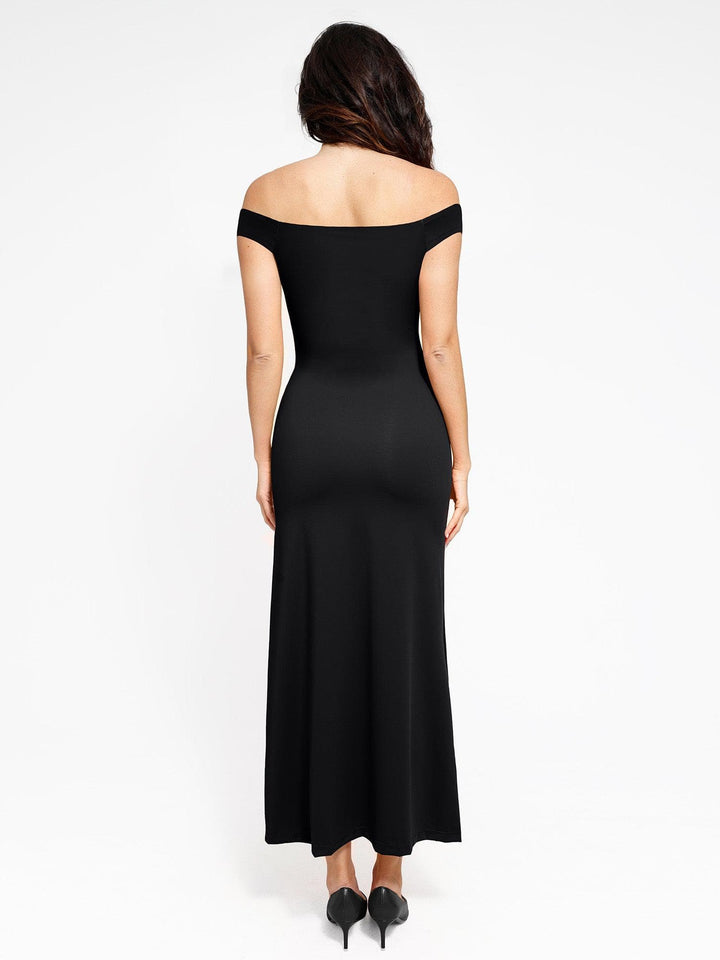Shapewear Off-the-Shoulder Side Slit Slimming Maxi Dress - Modefluss