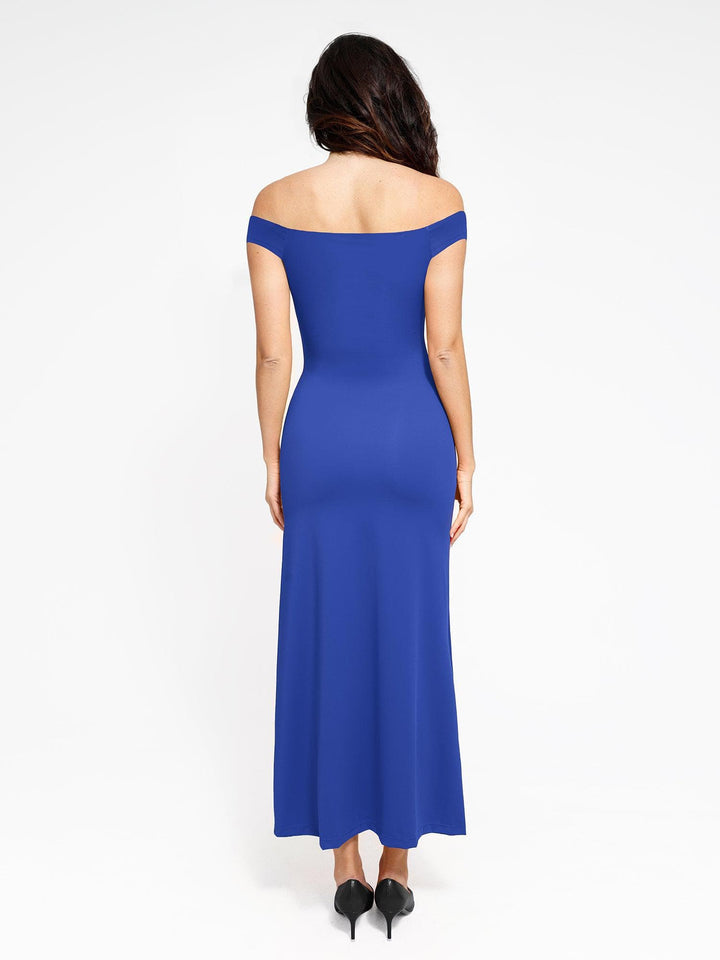 Shapewear Off-the-Shoulder Side Slit Slimming Maxi Dress - Modefluss