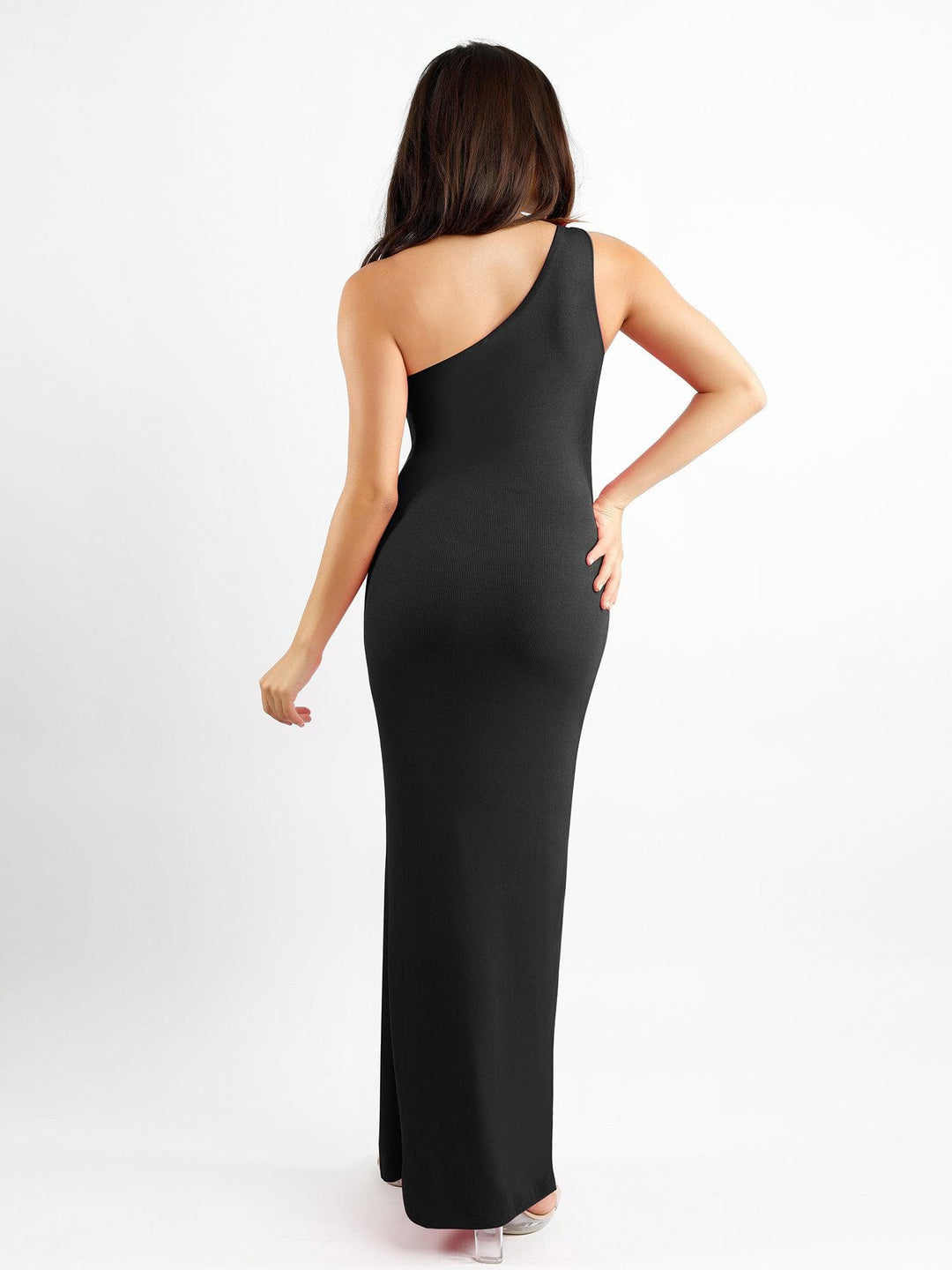 Shapewear Modal One Shoulder Front Slit Slimming Maxi Dress - Modefluss