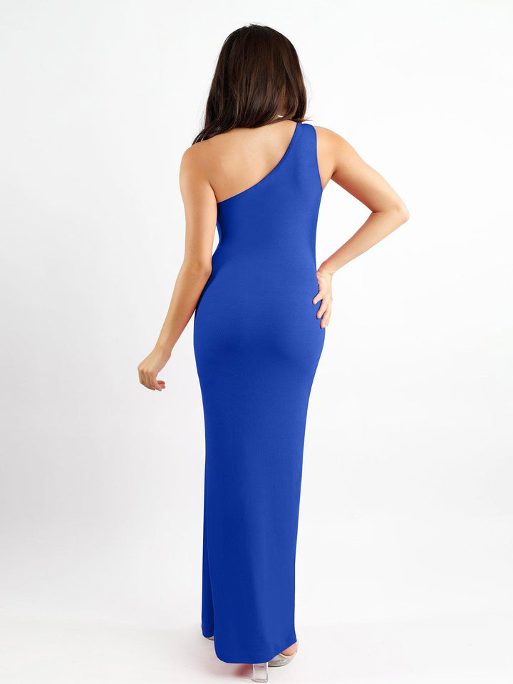 Shapewear Modal One Shoulder Front Slit Slimming Maxi Dress - Modefluss