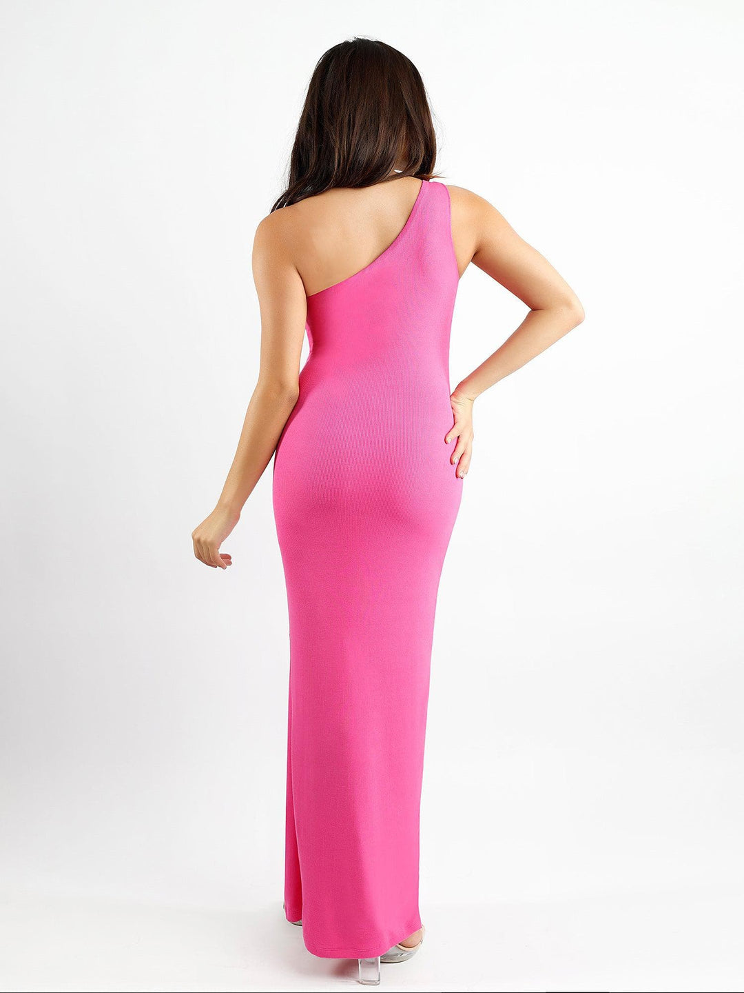 Shapewear Modal One Shoulder Front Slit Slimming Maxi Dress - Modefluss