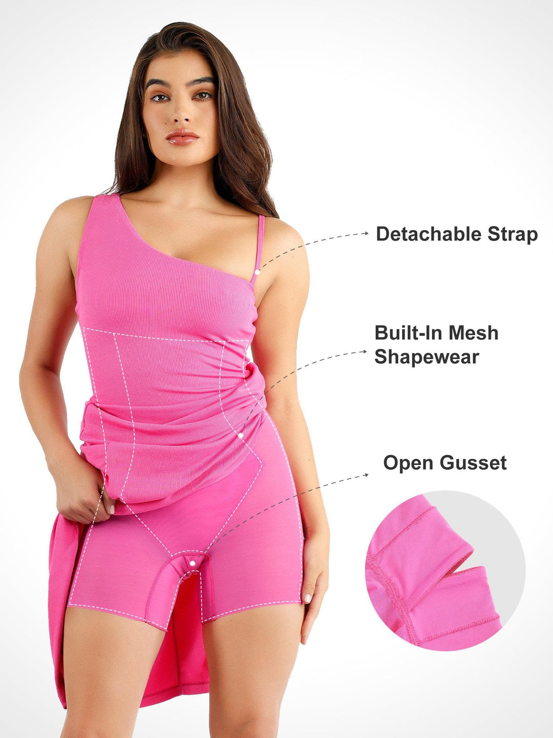 Shapewear Modal One Shoulder Front Slit Slimming Maxi Dress - Modefluss