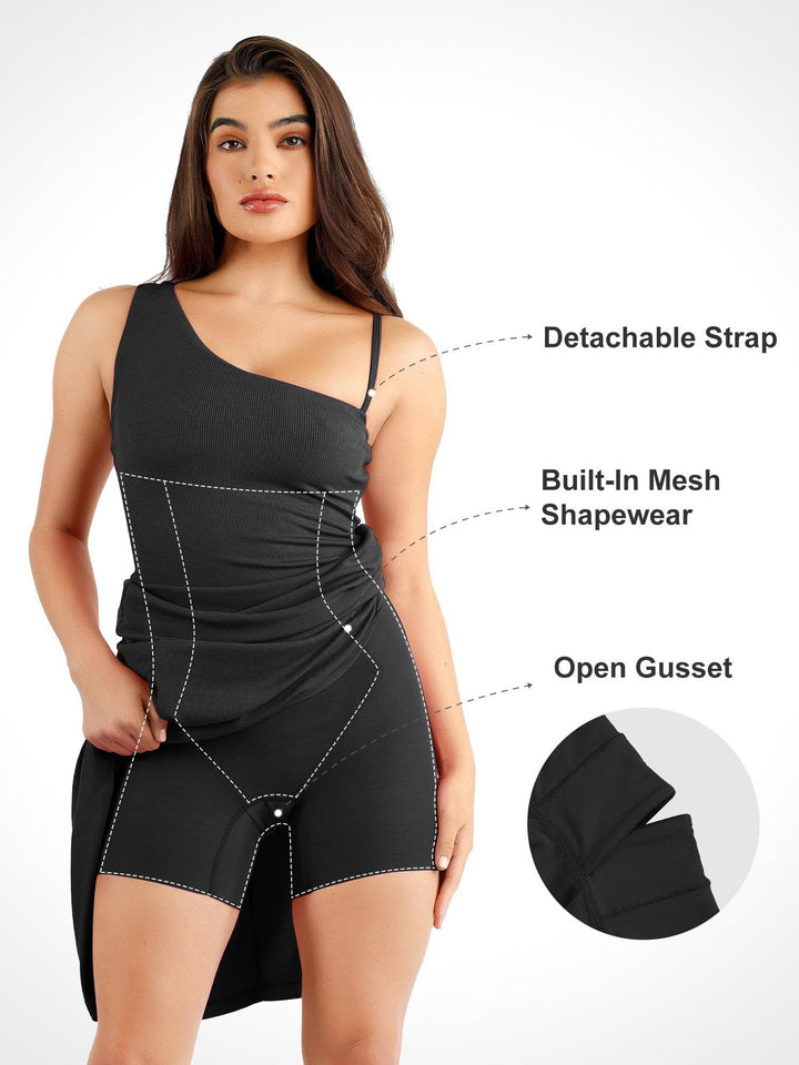 Shapewear Modal One Shoulder Front Slit Slimming Maxi Dress - Modefluss