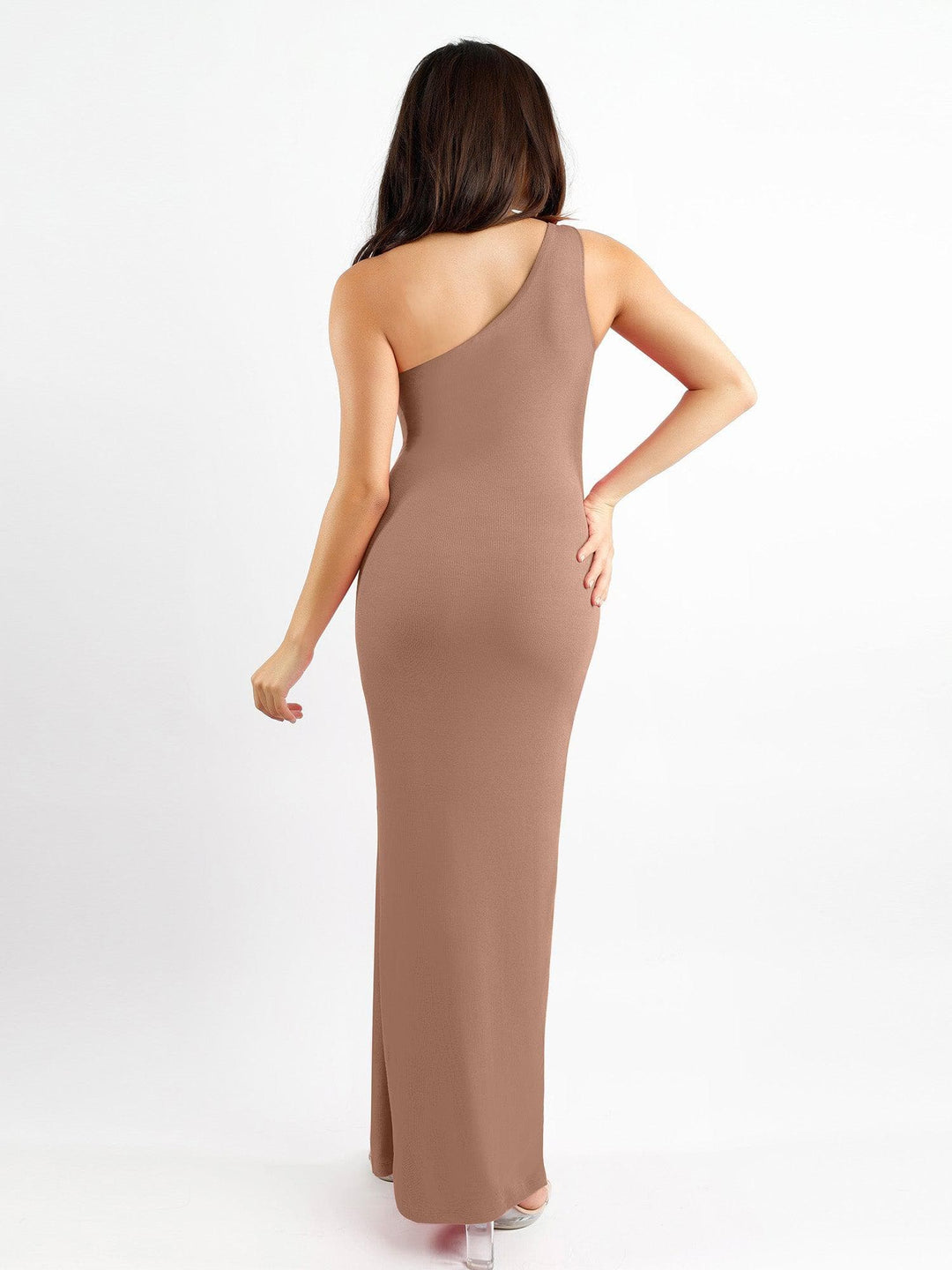 Shapewear Modal One Shoulder Front Slit Slimming Maxi Dress - Modefluss