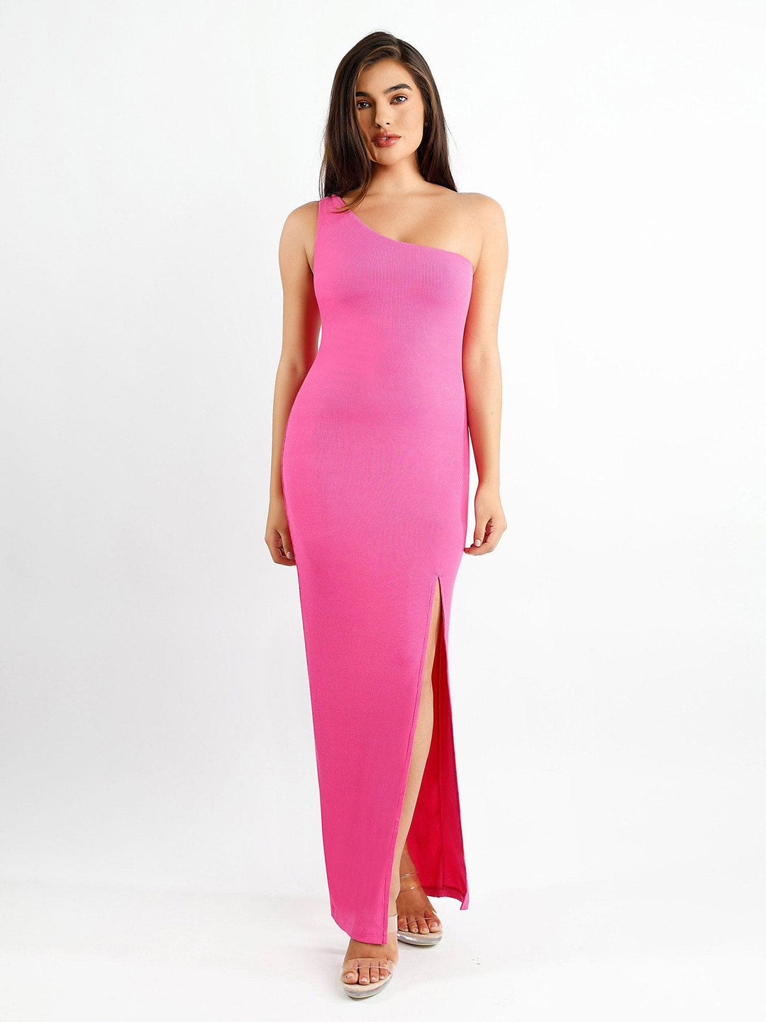 Shapewear Modal One Shoulder Front Slit Slimming Maxi Dress - Modefluss