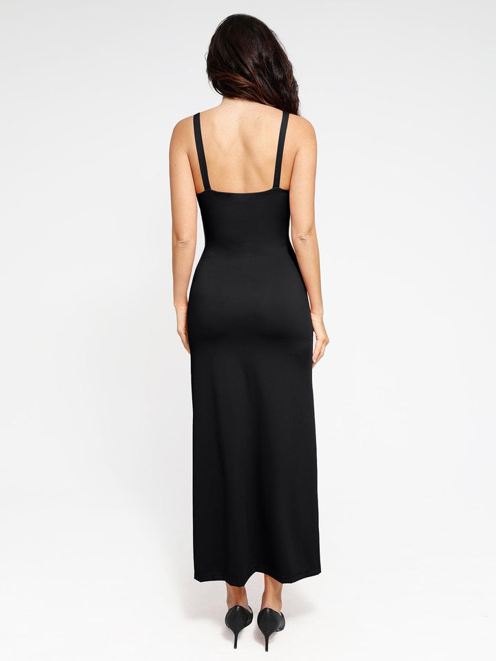 Shapewear Ruched Side Slit Slimming Maxi Slip Dress - Modefluss
