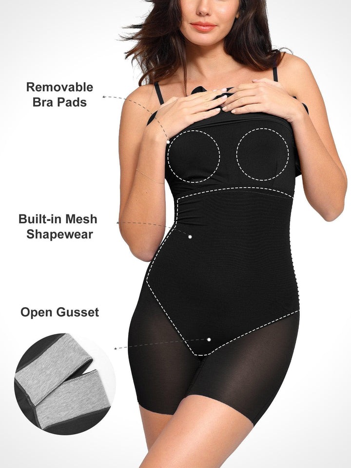 Shapewear Slimming Midi Dress and Sheer Mesh Overlay Set - Modefluss