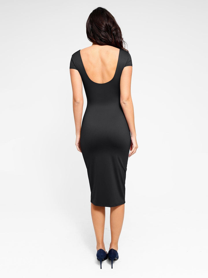 Shapewear Short Sleeve Low-Back Bodycon Midi Dress - Modefluss