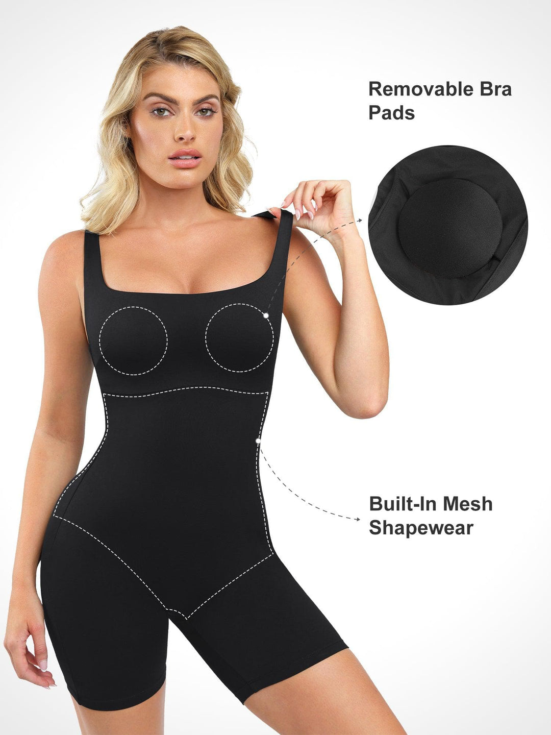 Shapewear Square Neck Slimming Mid-Thigh Workout Romper - Modefluss