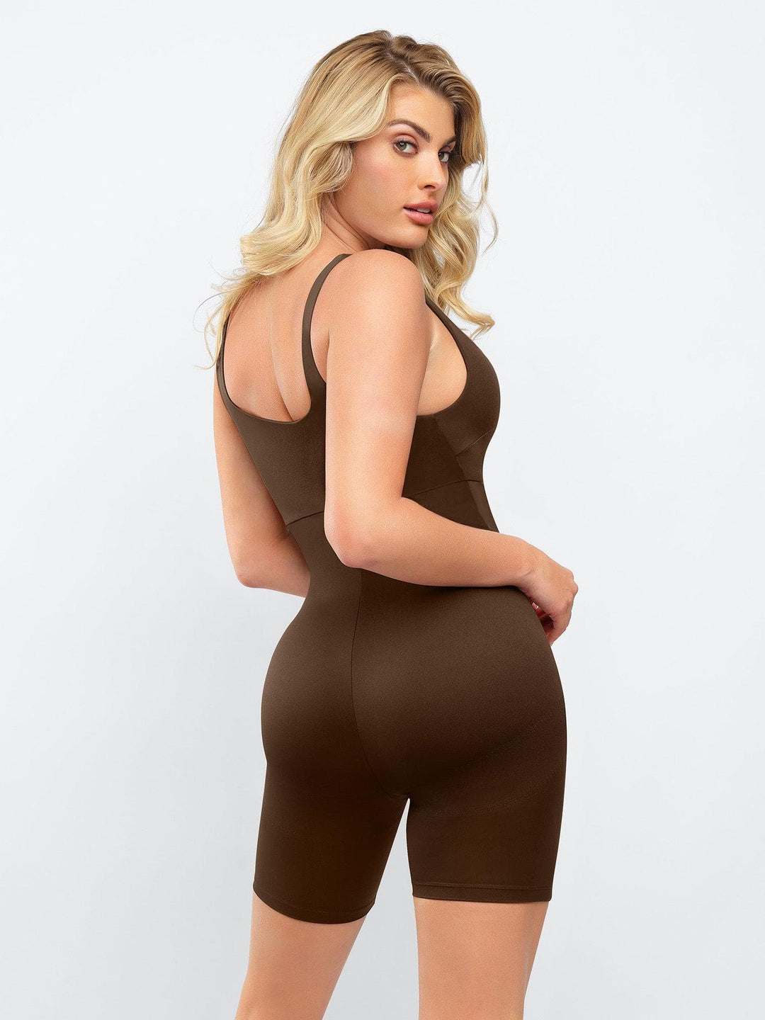 Shapewear Square Neck Slimming Mid-Thigh Workout Romper - Modefluss