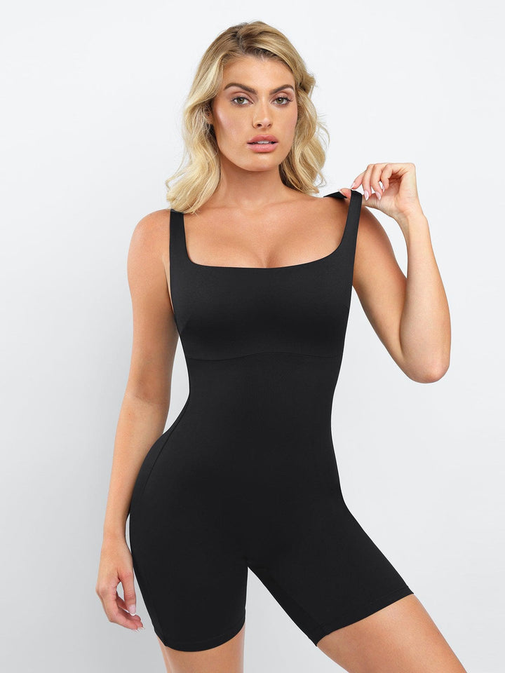 Shapewear Square Neck Slimming Mid-Thigh Workout Romper - Modefluss