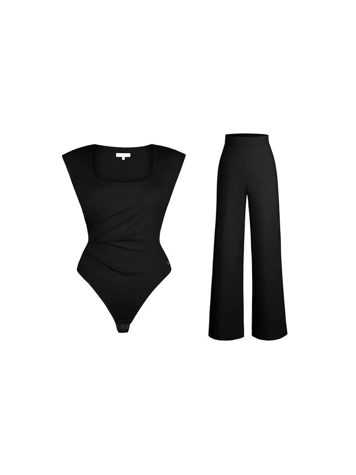 Day To Night Set Solid Sculpting Bodysuit Built-in Shapewear Pants