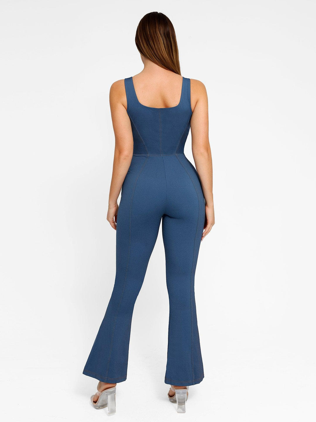Shapewear Sculpting Denim Tank Flare Leg Jumpsuit - Modefluss