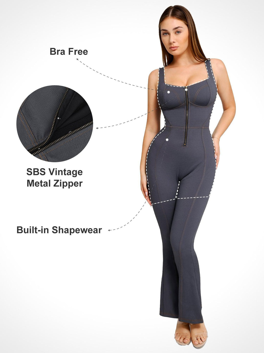 Shapewear Sculpting Denim Tank Flare Leg Jumpsuit - Modefluss