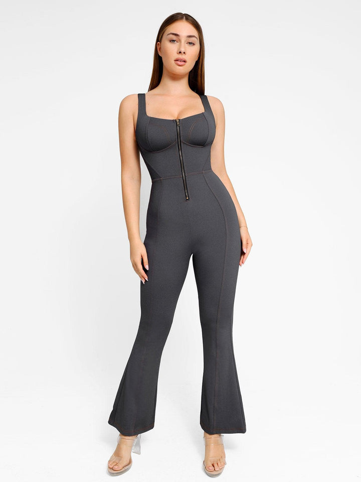 Shapewear Sculpting Denim Tank Flare Leg Jumpsuit - Modefluss