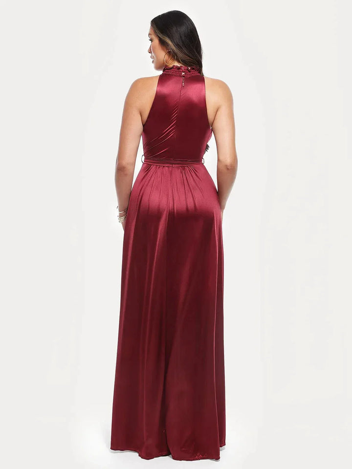 Draped High Neck Sculpting Floral-Print Maxi Dress - Modefluss