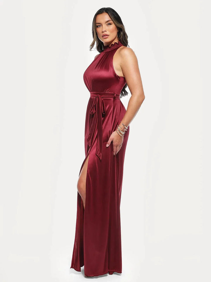 Draped High Neck Sculpting Floral-Print Maxi Dress - Modefluss