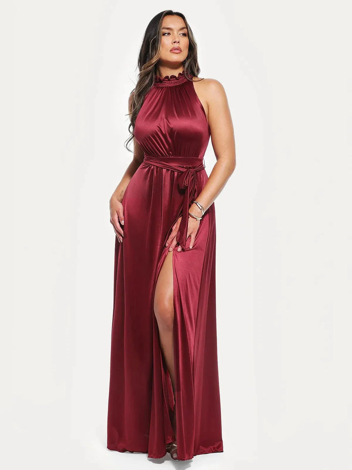 Draped High Neck Sculpting Floral-Print Maxi Dress - Modefluss
