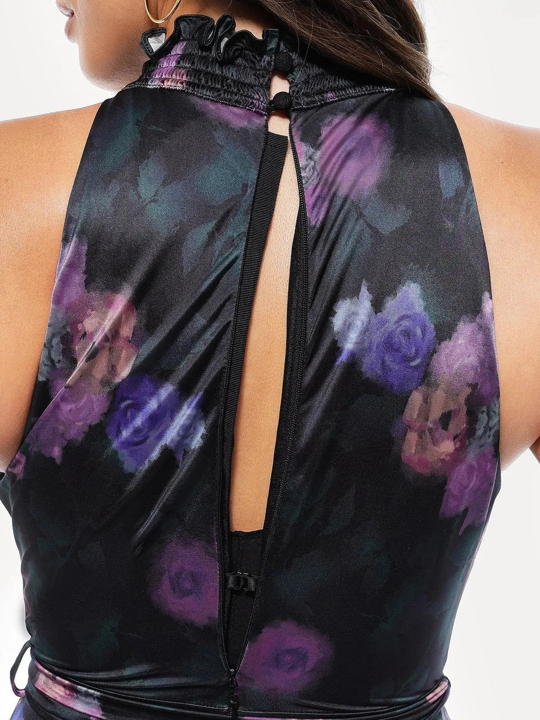 Draped High Neck Sculpting Floral-Print Maxi Dress - Modefluss