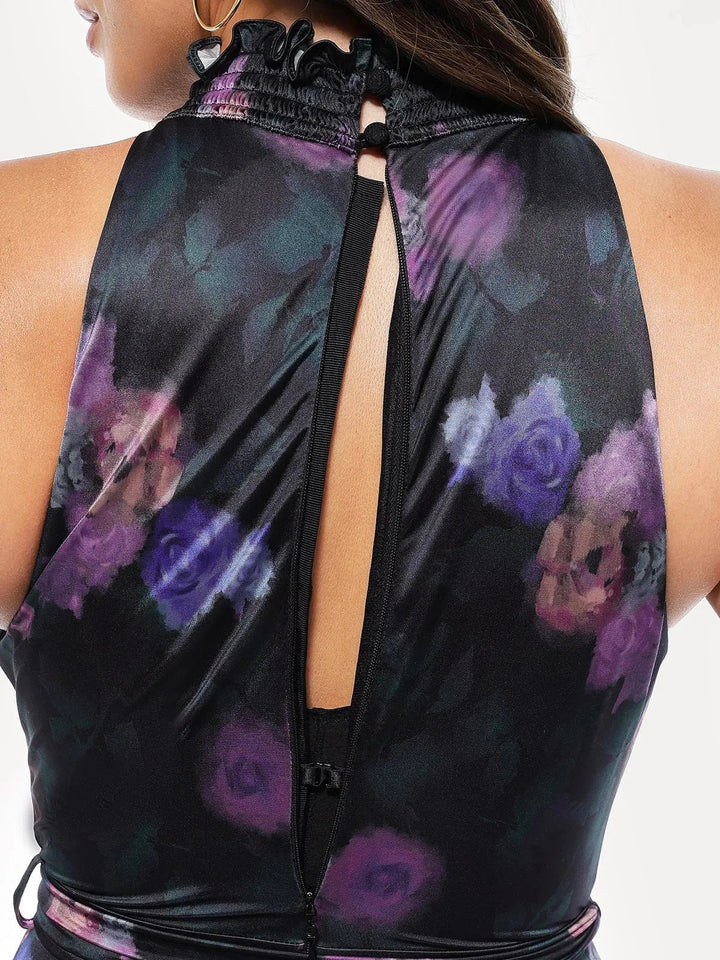 Draped High Neck Sculpting Floral-Print Maxi Dress - Modefluss