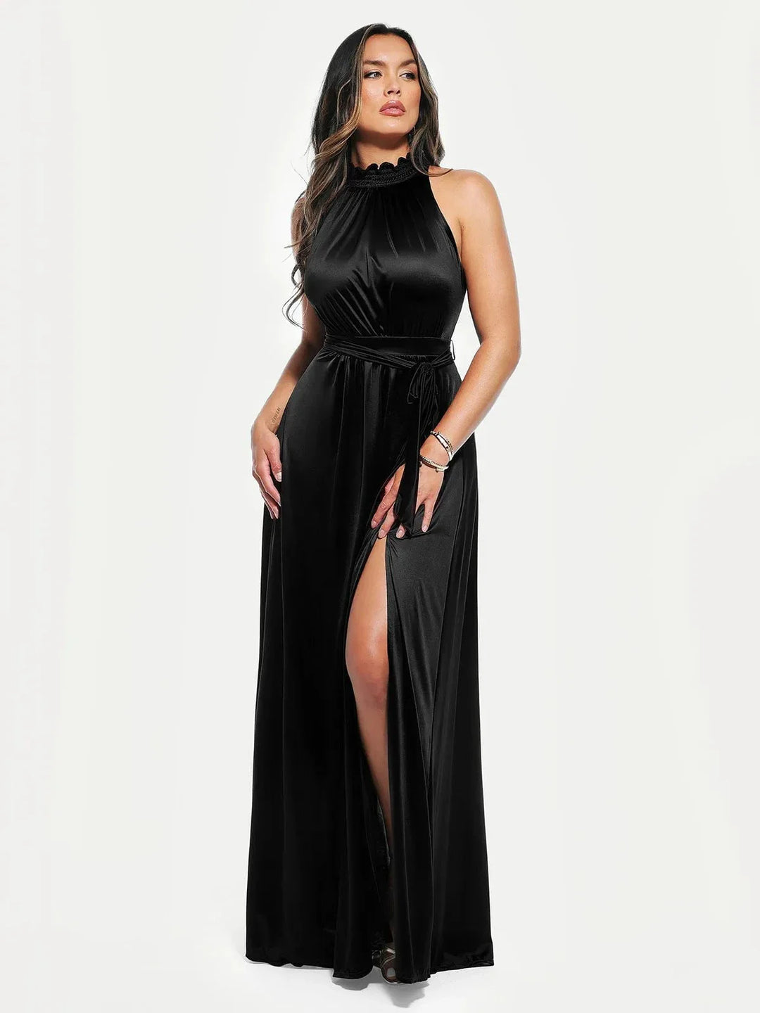 Draped High Neck Sculpting Floral-Print Maxi Dress - Modefluss