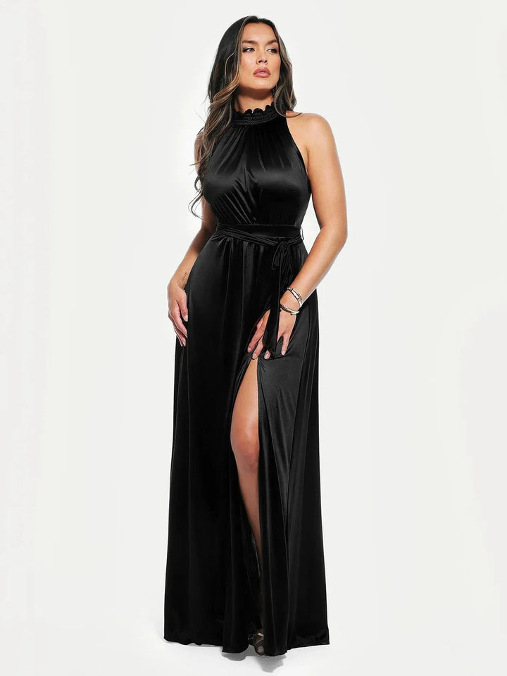 Draped High Neck Sculpting Floral-Print Maxi Dress - Modefluss