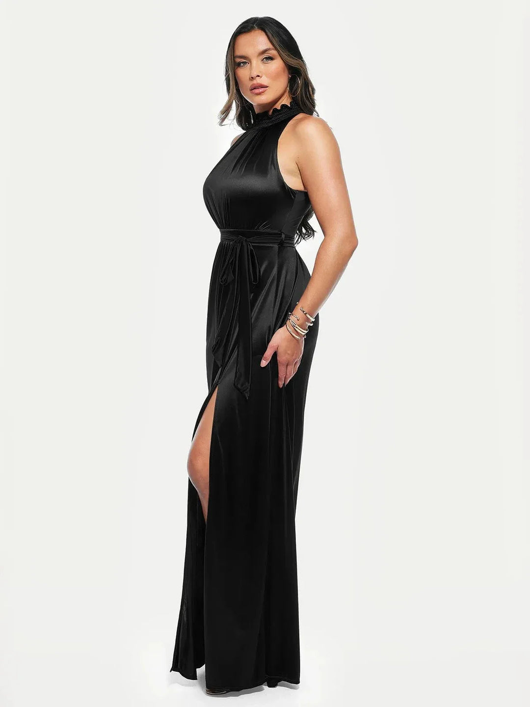 Draped High Neck Sculpting Floral-Print Maxi Dress - Modefluss