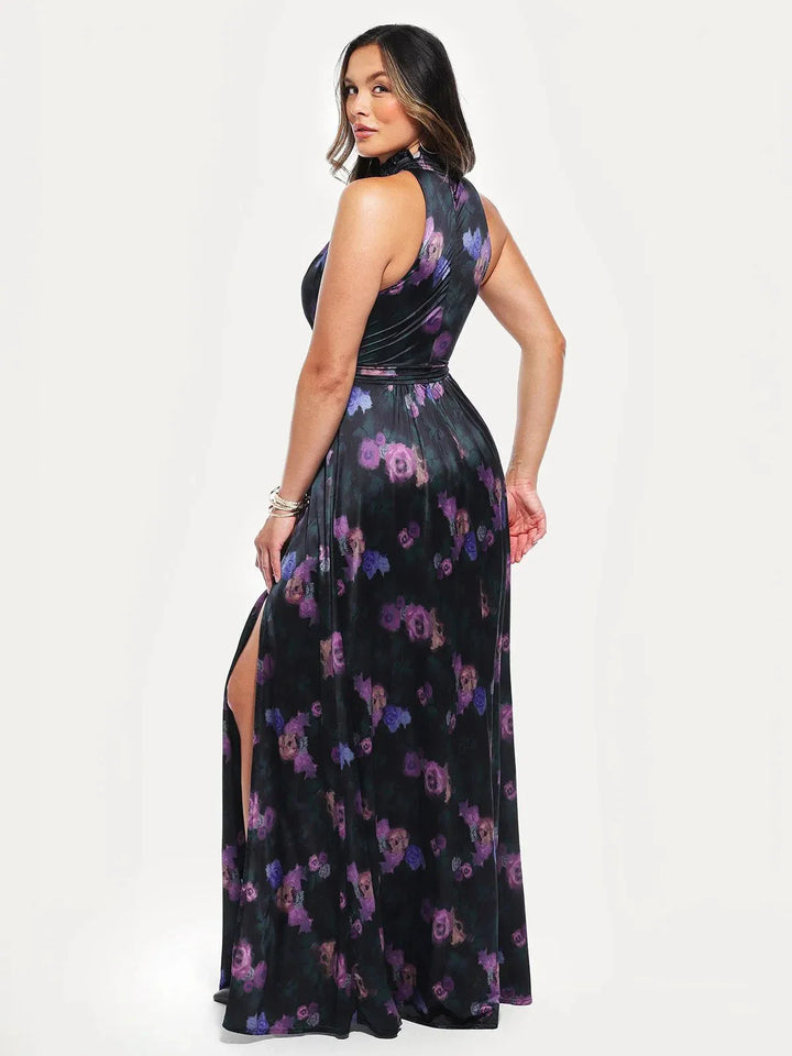 Draped High Neck Sculpting Floral-Print Maxi Dress - Modefluss
