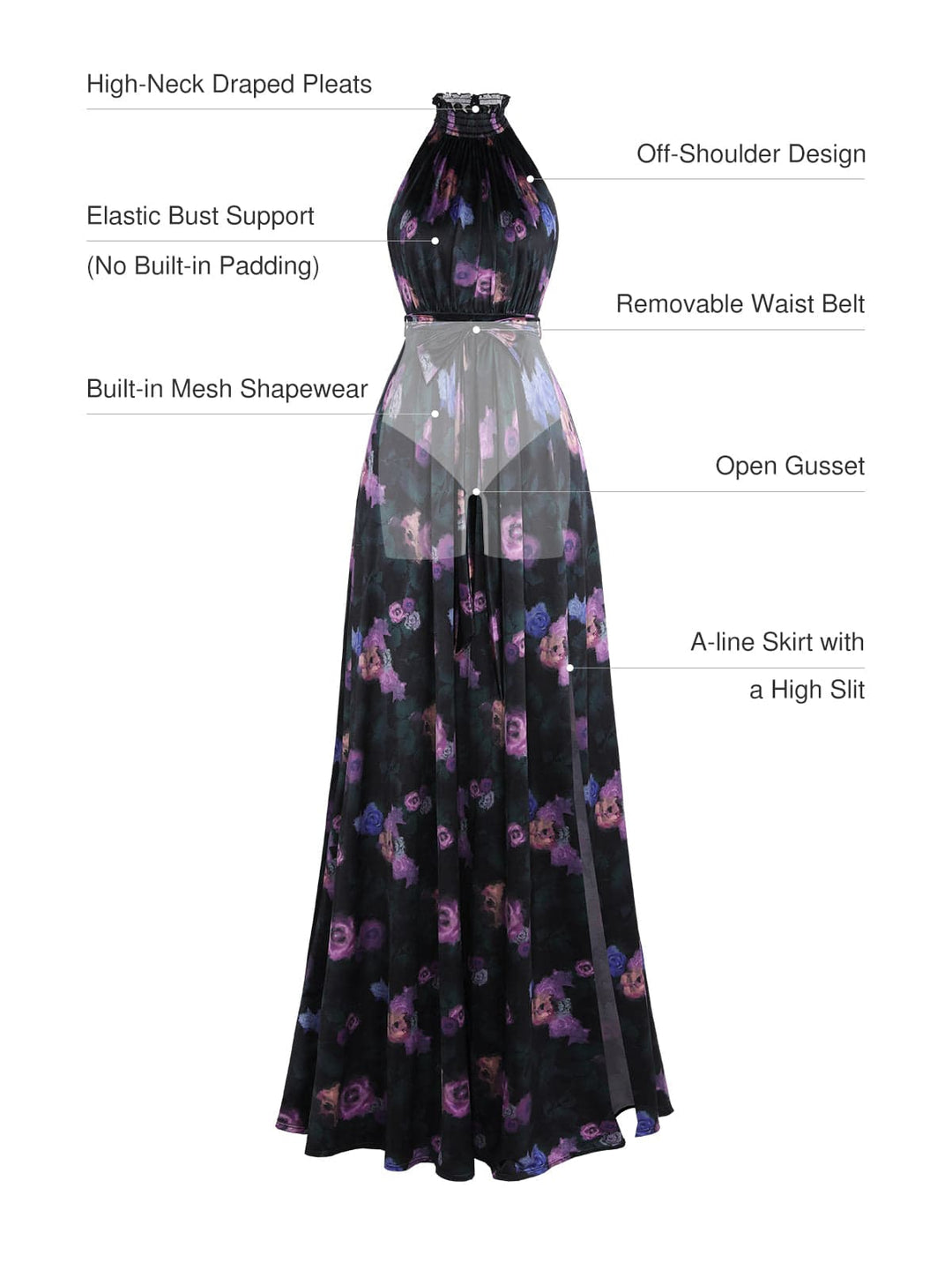 Draped High Neck Sculpting Floral-Print Maxi Dress - Modefluss