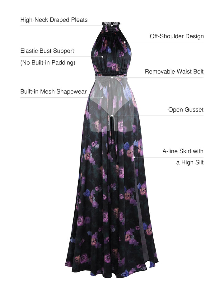 Draped High Neck Sculpting Floral-Print Maxi Dress - Modefluss