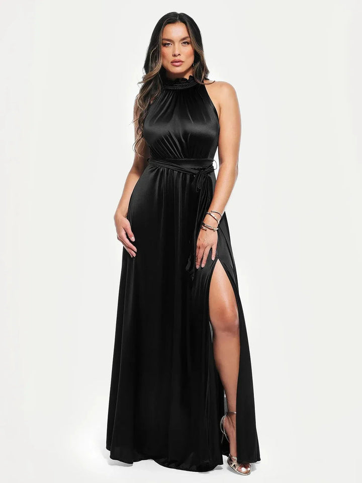 Draped High Neck Sculpting Floral-Print Maxi Dress - Modefluss