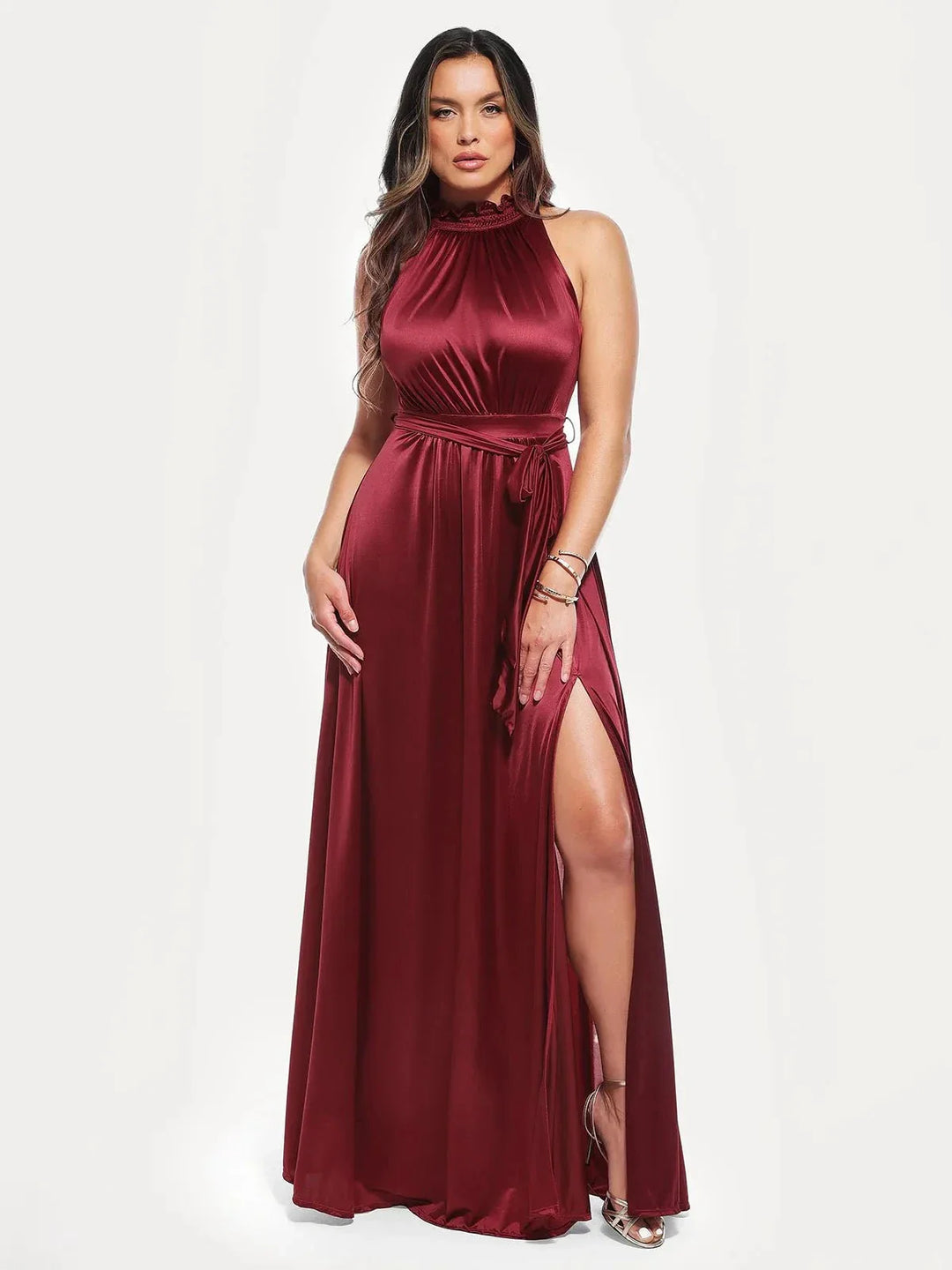 Draped High Neck Sculpting Floral-Print Maxi Dress - Modefluss