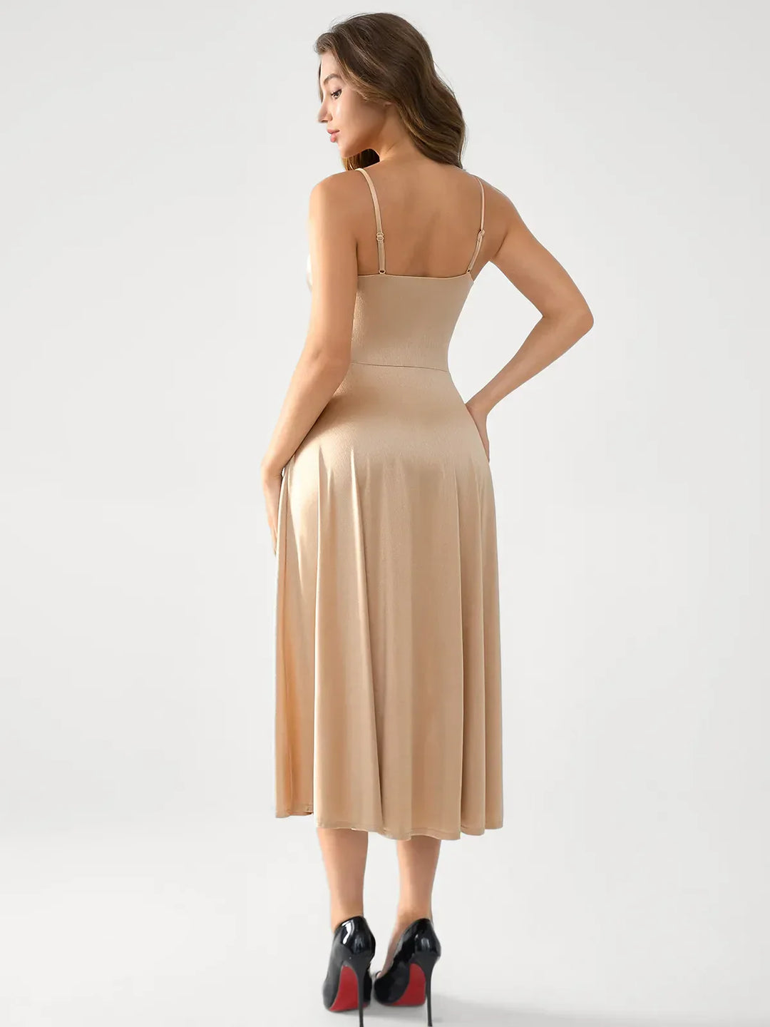 Shapewear Strappy Cowl Neck Fit & Flare Midi Dress - Modefluss