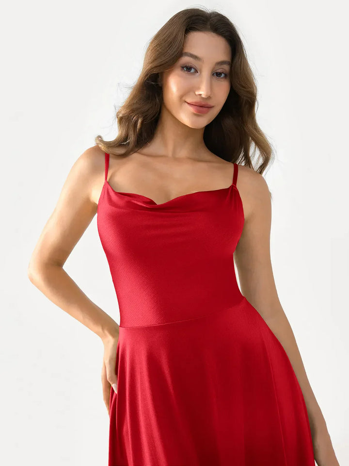 Shapewear Strappy Cowl Neck Fit & Flare Midi Dress - Modefluss