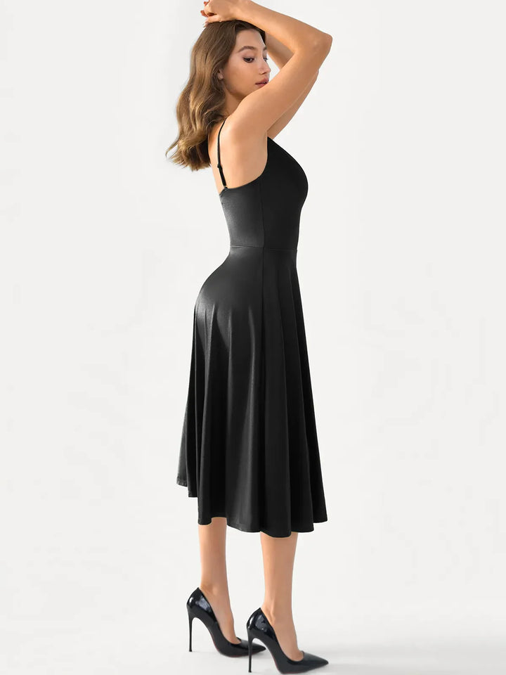 Shapewear Strappy Cowl Neck Fit & Flare Midi Dress - Modefluss