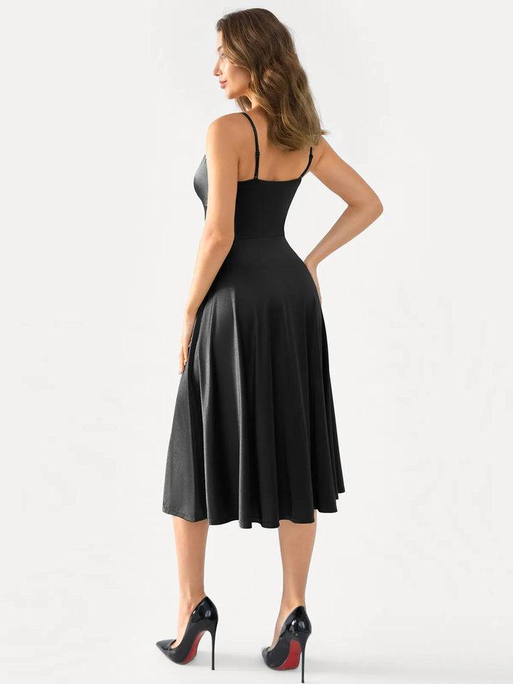 Shapewear Strappy Cowl Neck Fit & Flare Midi Dress - Modefluss
