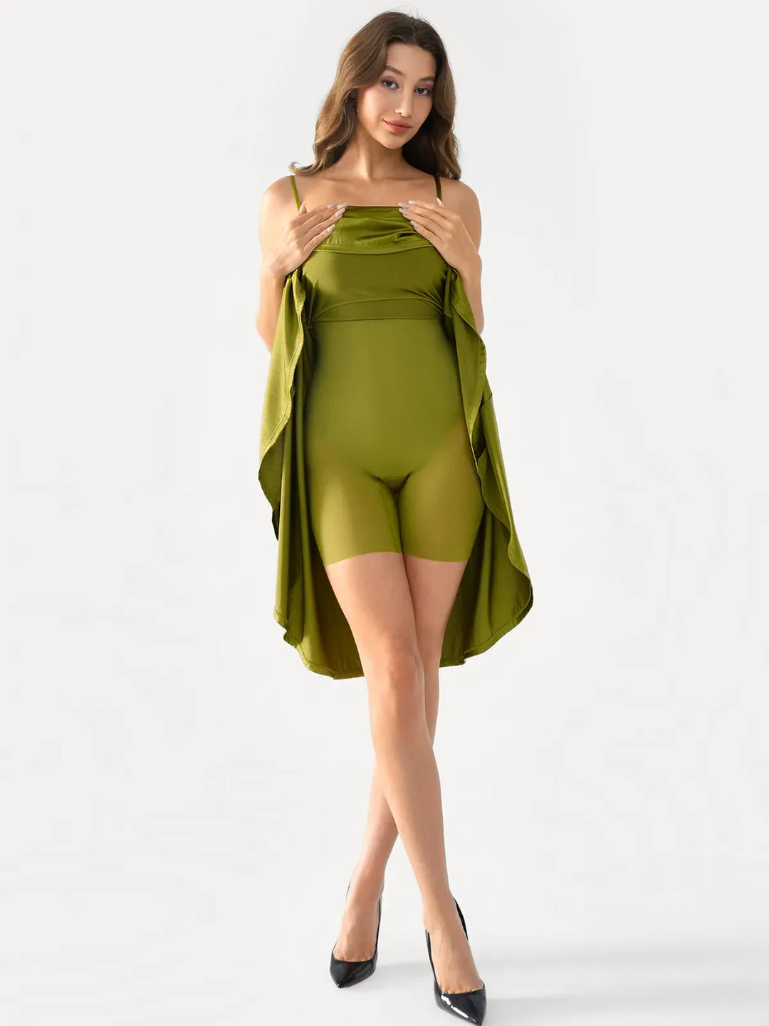 Shapewear Strappy Cowl Neck Fit & Flare Midi Dress - Modefluss